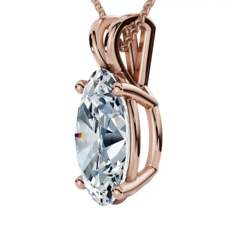 Oval Solitaire Diamond 4-Prong Pendant 14K Gold 18" Necklace Lab Grown 1
