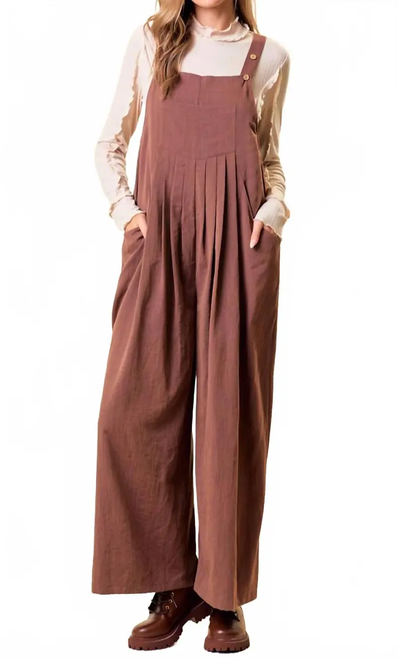 Over All Wode Leg Jumpsuit In Brown 1