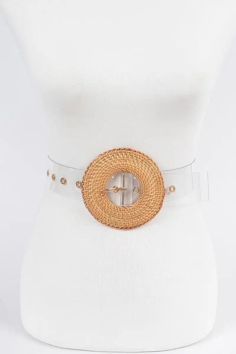 Oversize Weaved Bamboo Buckle Clear Belt 1