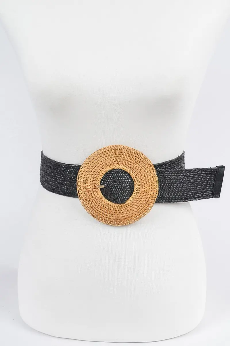 Oversize Weaved Bamboo Buckle Elatic Belt 1