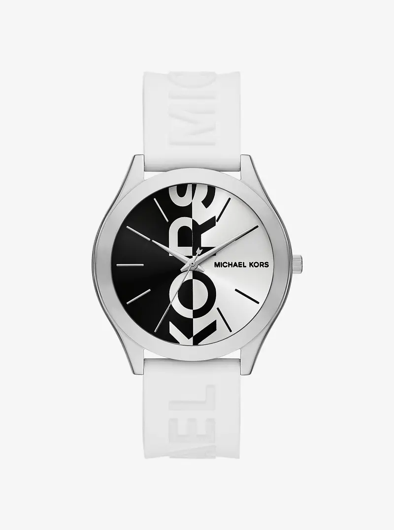 Oversized Aspyn Silver-Tone And Silicone Strap Watch 1
