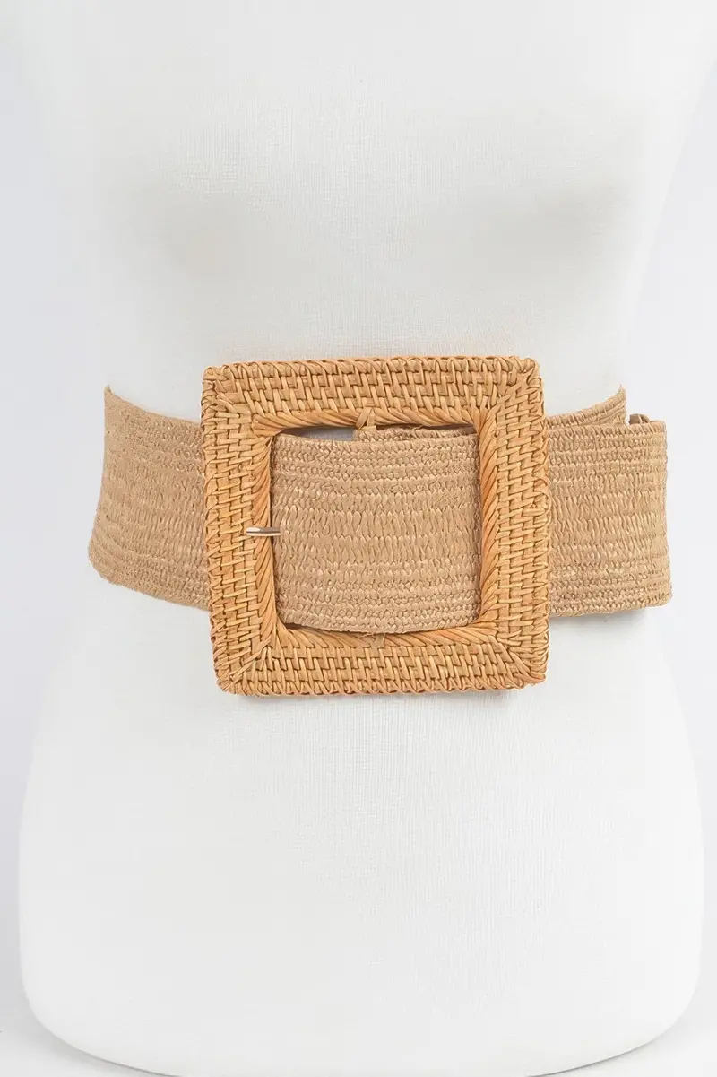 Oversized Bamboo Buckle Waist Elastic Belt 1