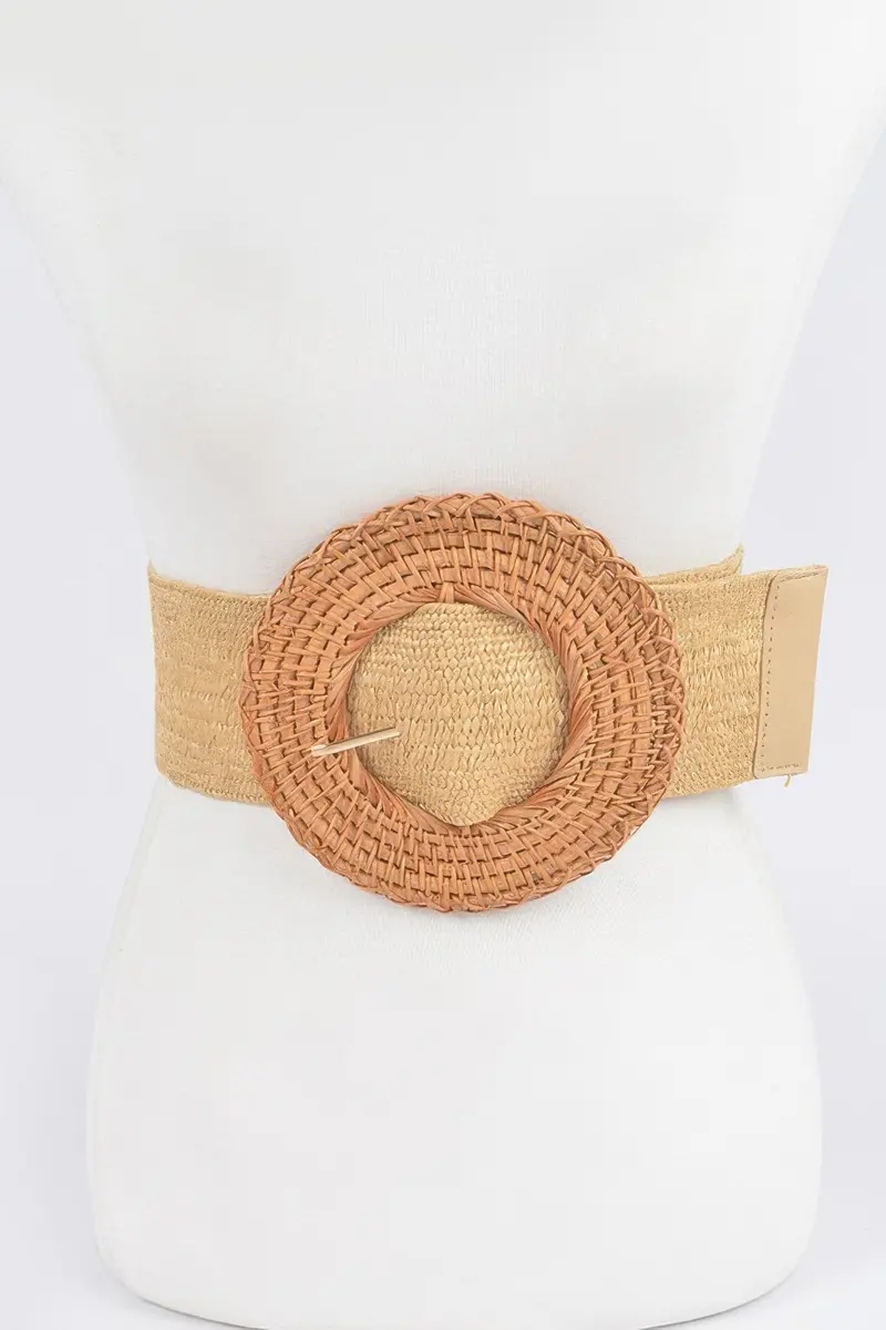Oversized Bamboo Buckle Waist Elastic Belt 1