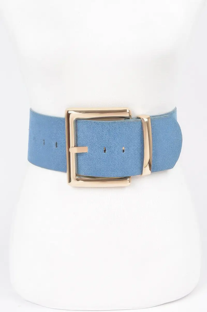 Oversized Metal Buckle Denim Waist Belt 1
