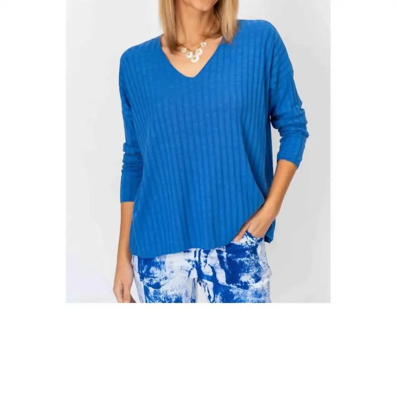 Oversized Ribbed Top In Royal Blue 1