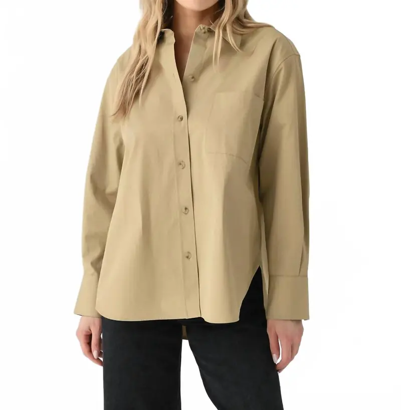Oversized Shirt With Faux Leather In Cobblestone 1