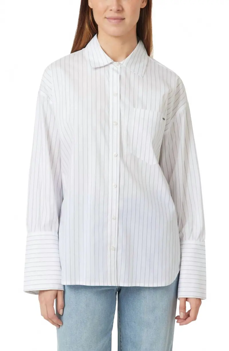 Oversized Striped Poplin Shirt In White/Black 1