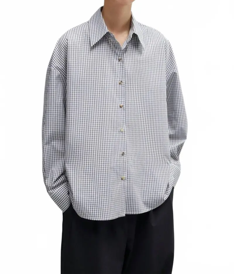 Oversized Vichy Shirt In Grey 1