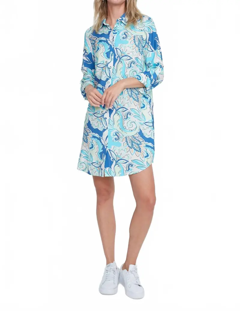 Paisley Breeze Shirt Dress In Coastal Blue 1