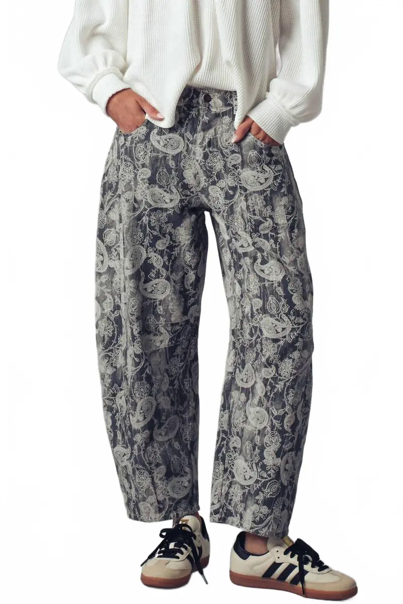 Paisley Print Cropped Wide Leg Pants In Multi 1