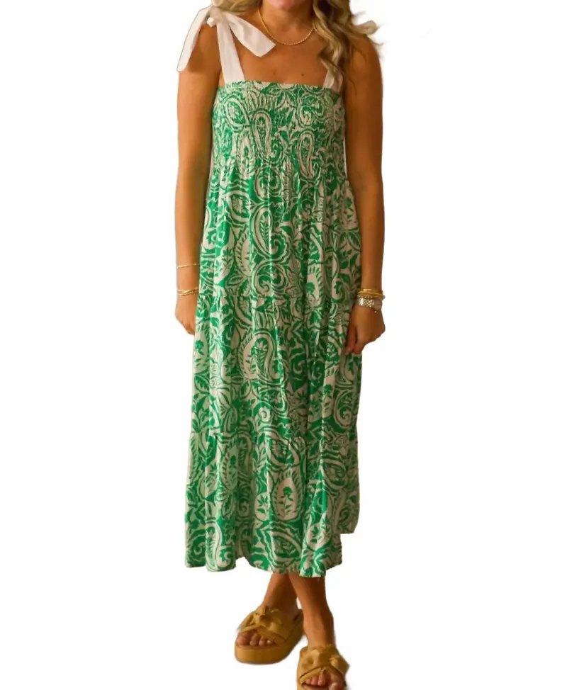 Paisley Tie Strap Dress In Verdant 1