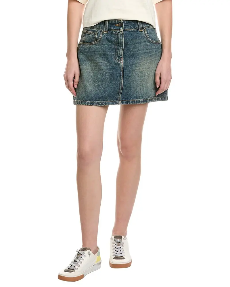 Palm Angels Leather-Trim Denim Skirt 1