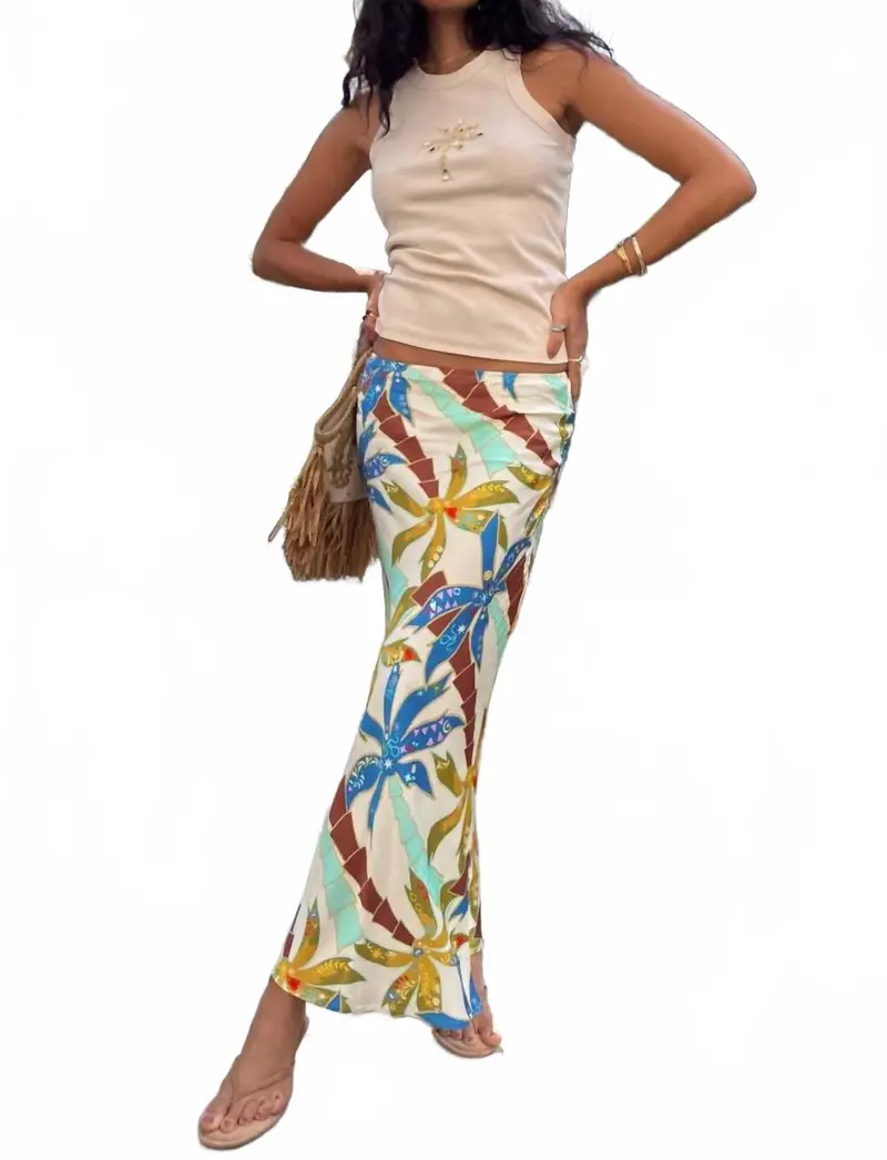 Palm Print Dorris Maxi Skirt In Multi 1