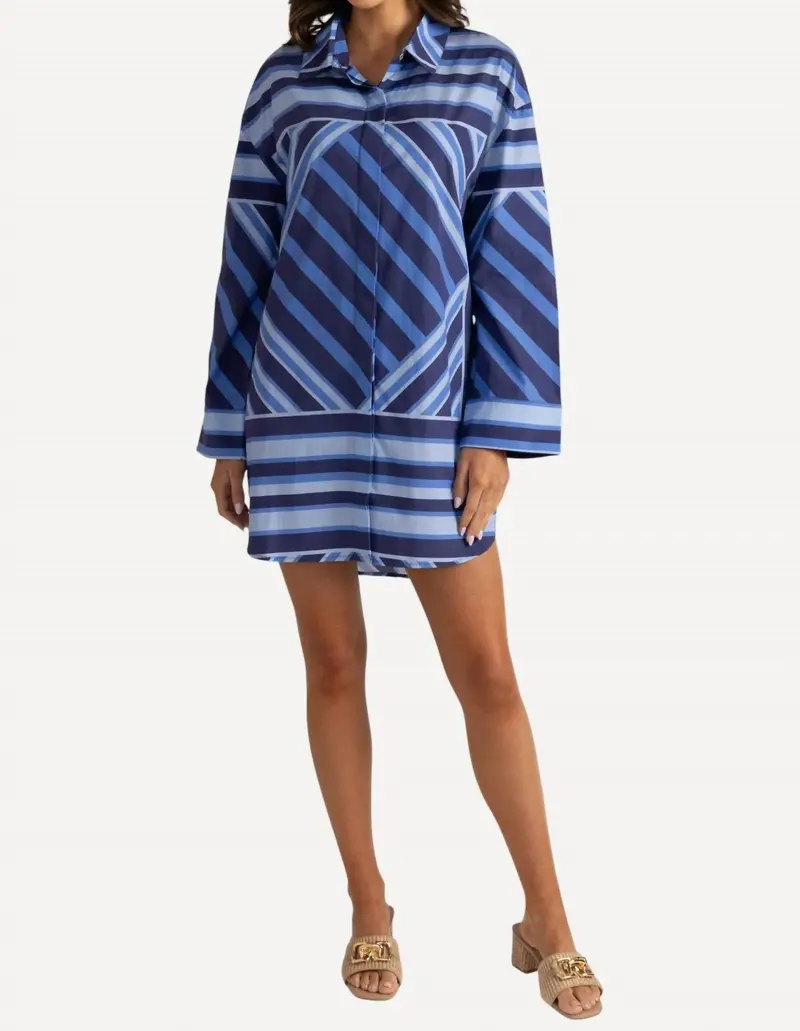 Parker Long Sleeve Mini Dress In Blue Geo Stripe 1