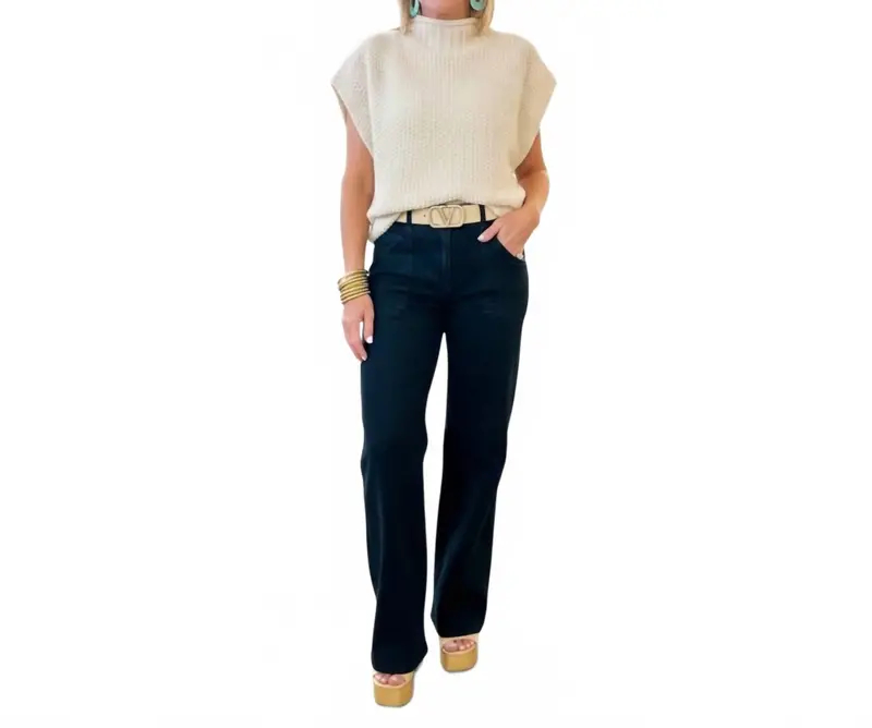 Patch Pocket Wide Leg Flare Jeans In Black 1