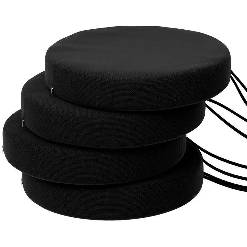 Patio Chair Cushions Set Of 4 Round Seat Cushions For Dining Bistro Chairs Machine Washable, 15" X 15" X 3", Black 1