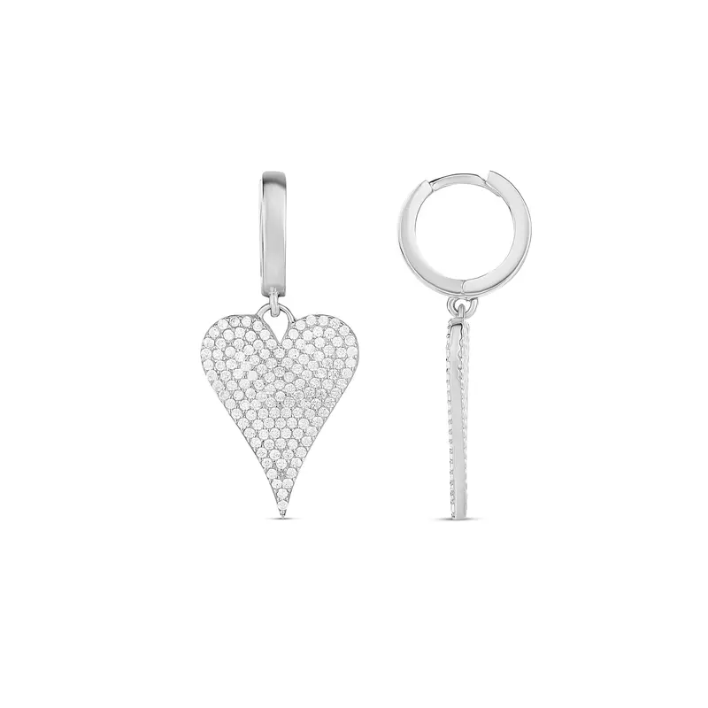 Pavé Heart Drop Earrings — .925 Sterling Silver, 14K Gold-Plated, Dark Pink Cubic Zirconia Detailing, Day To Night 1
