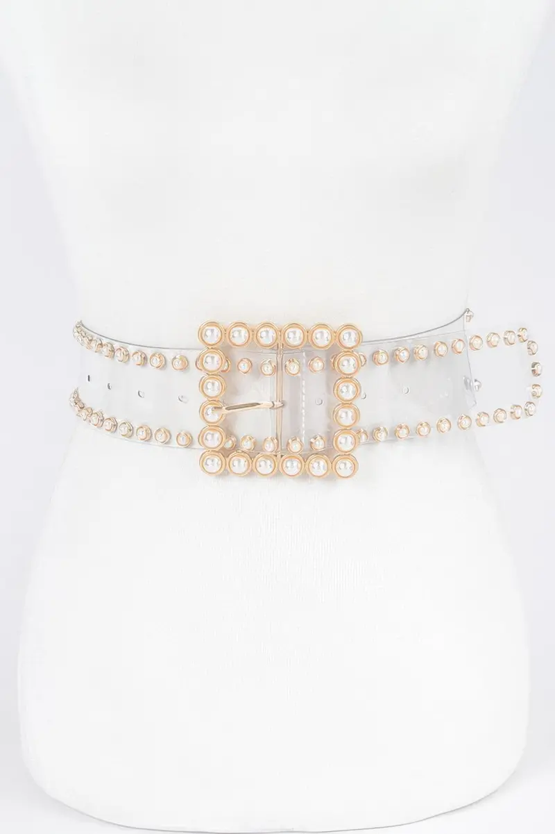 Pearl Buckle Clear Belt W/Stones 1