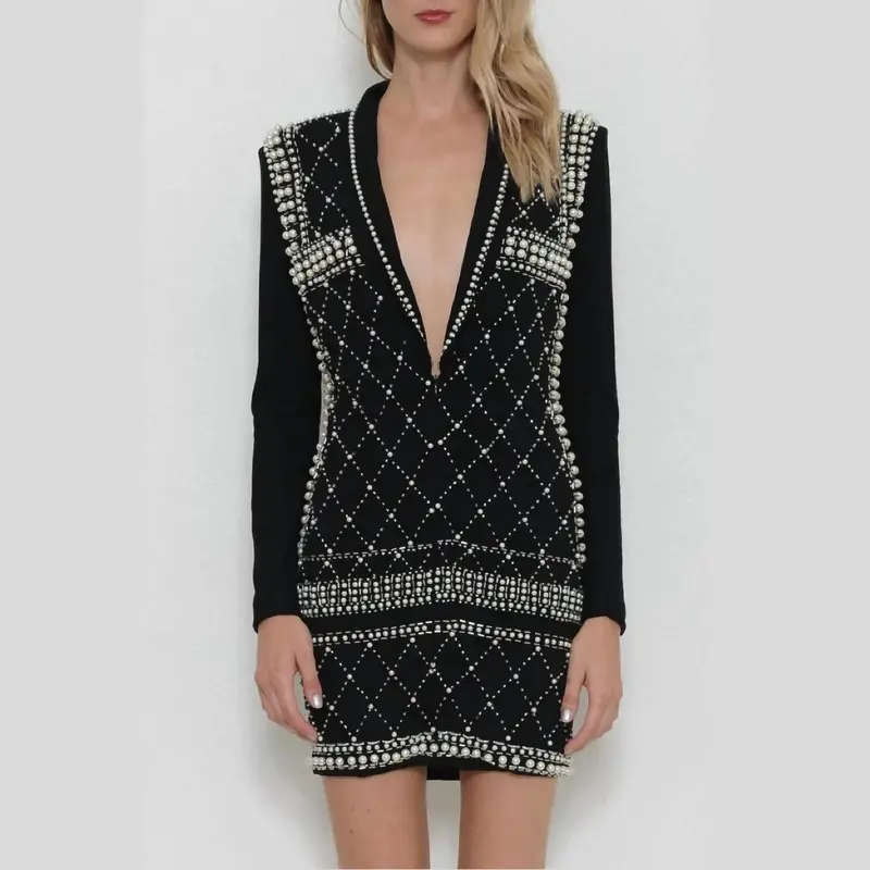 Pearl Tuxedo Dress In Black 1