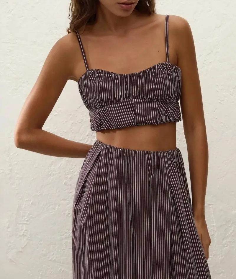 Pelea Top In Chocolate Plum Pinstripe 1