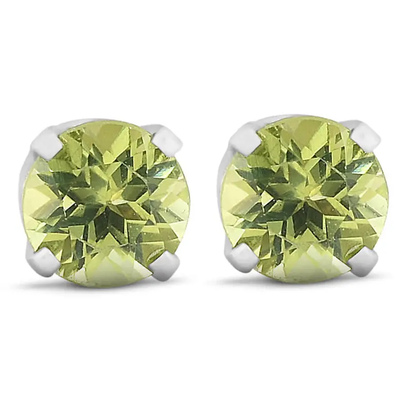 Peridot Studs 14K White Gold 4Mm 1/2Ct 1