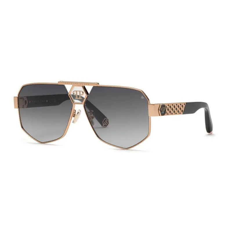 Philipp Plein Sunglasses Aviator Full Rim, Copper Gold Frame And Blue Grey Gradient Lens Spp107m08fc 1