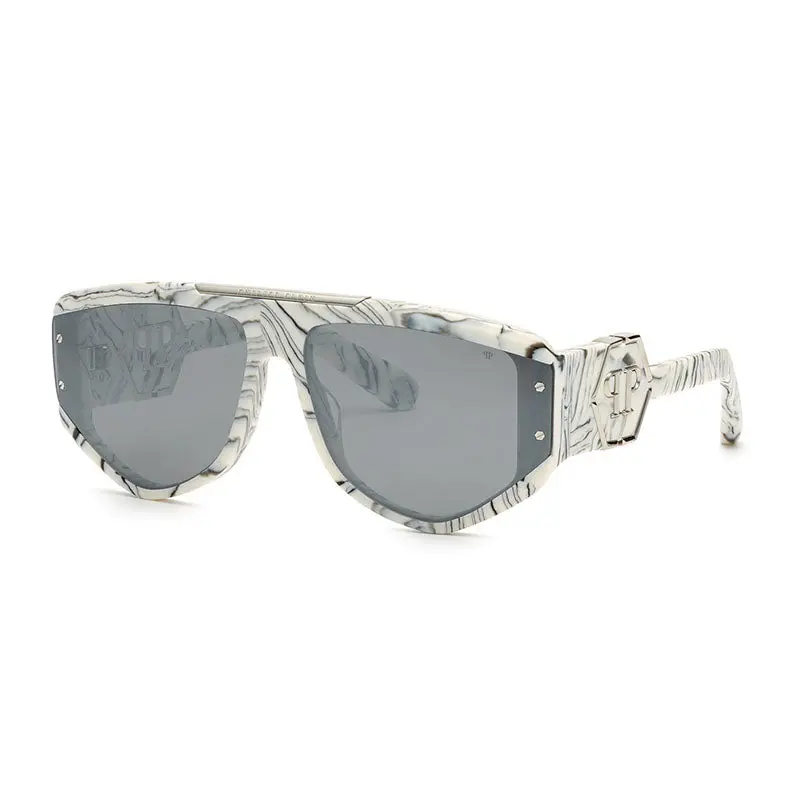 Philipp Plein Sunglasses Aviator Full Rim, Marbled Frame And Grey Lens Spp093m9ylx 1
