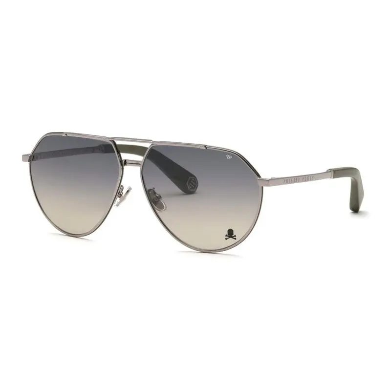 Philipp Plein Sunglasses Aviator Full Rim, Shiny Gunmetal Frame And Light Gradient Grey Lens Spp007v0508 1