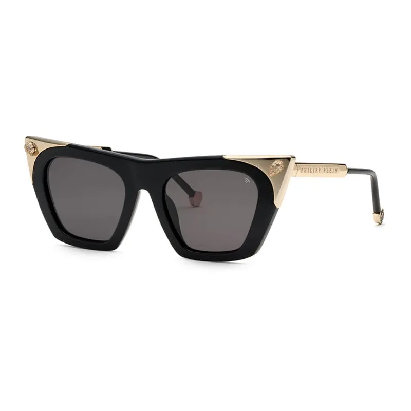 Philipp Plein Sunglasses Cat Eye Full Rim, Shiny Black/Gold Frame And Smoke Lens Spp134s0700 1