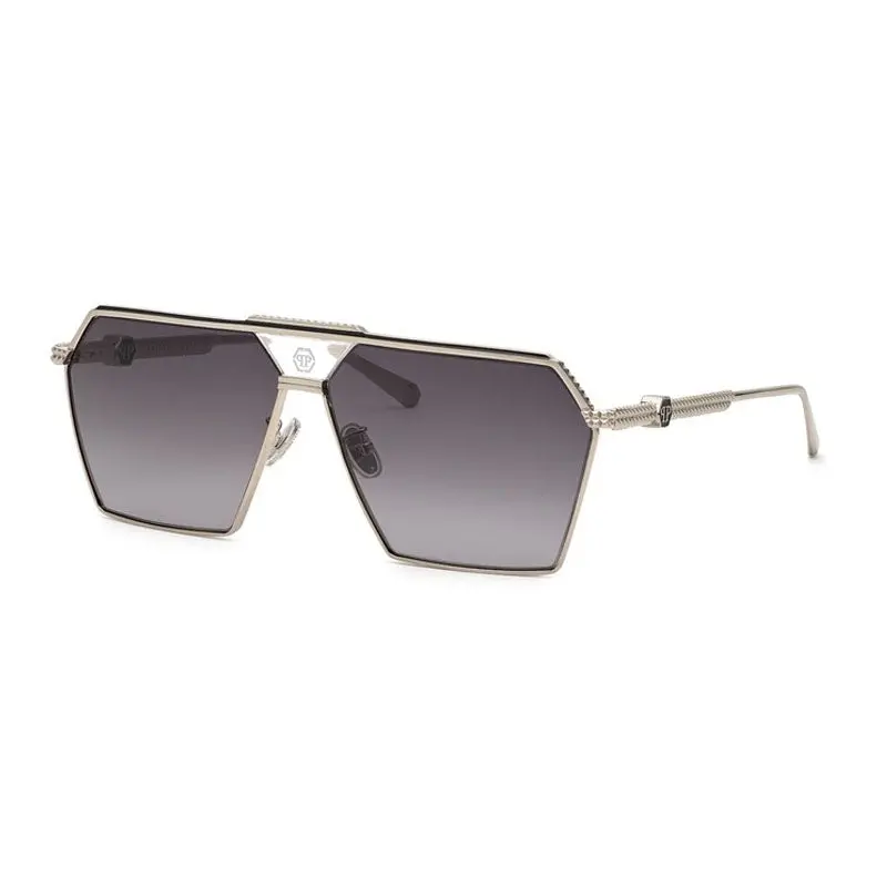 Philipp Plein Sunglasses Geometric Full Rim, Palladium Frame And Grey Gradient Lens Spp076m0579 1