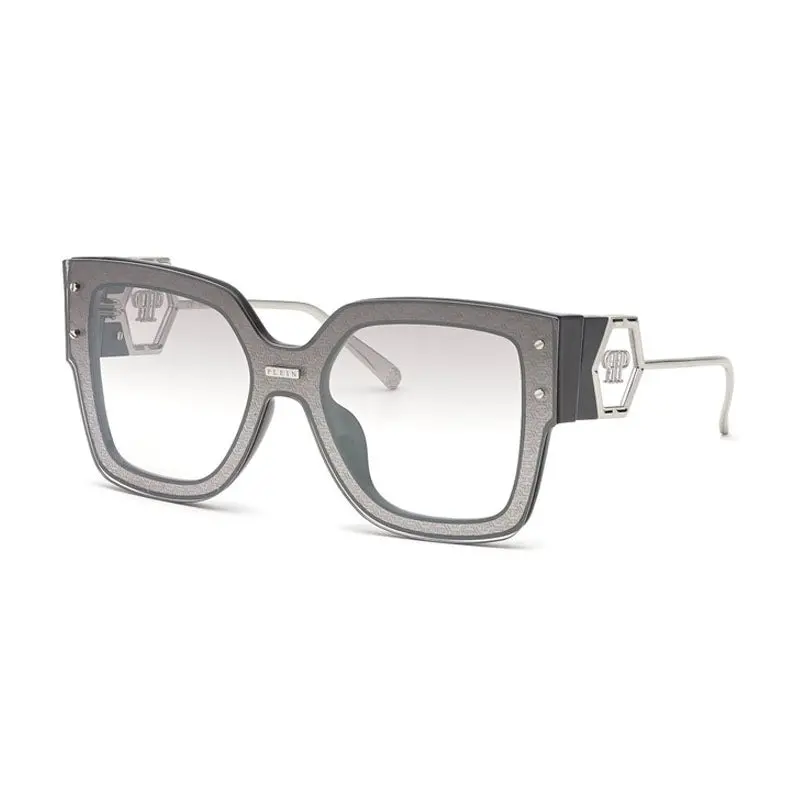 Philipp Plein Sunglasses Rectangle Full Rim, Black Frame And Silver  Mirror Lens Spp041mz42x 1