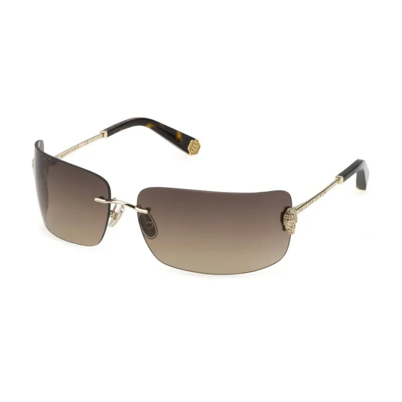 Philipp Plein Sunglasses Rectangle Rimless, Rose Gold Frame And Grey Gradient Lens Spp027s300y 1