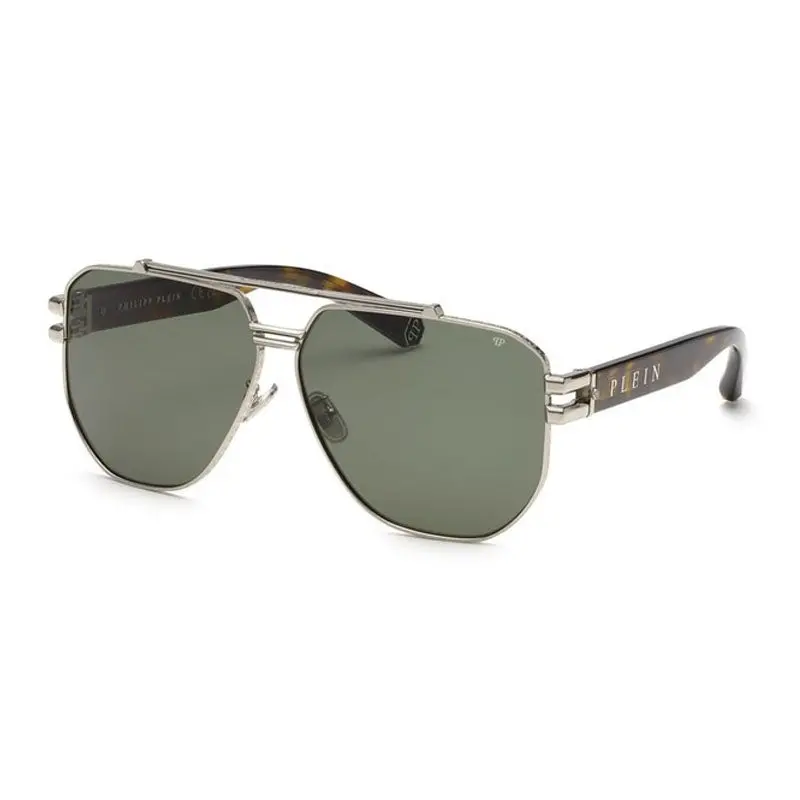 Philipp Plein Sunglasses Square Full Rim, Palladium Frame And Green Lens Spp1850k07 1