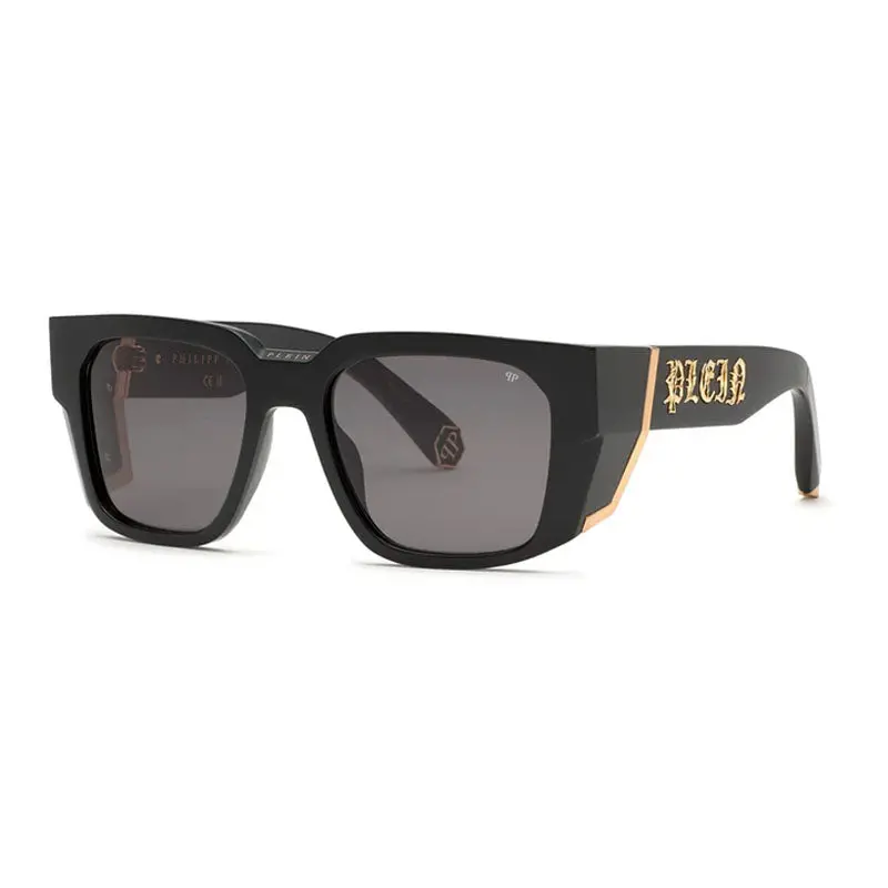 Philipp Plein Sunglasses Square Full Rim, Shiny Black Frame And Dark Grey Lens Spp130m0700 1