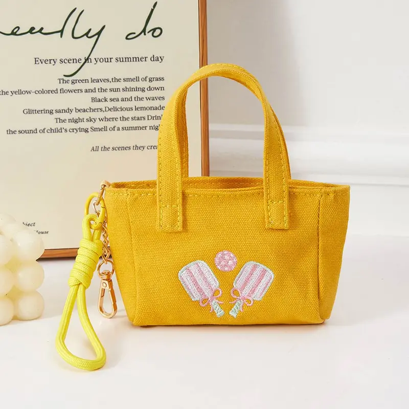 Pickleball Paddle Embroidered Mini Canvas Tote Bag Keychain Bag Charm 1