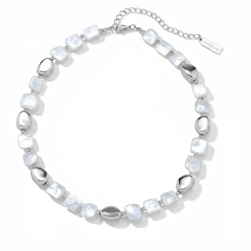 Pina Square Pearl Silver Necklace 1