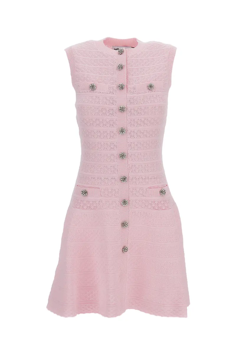 Pink Pointelle Diamante Knit Mini Dress 1