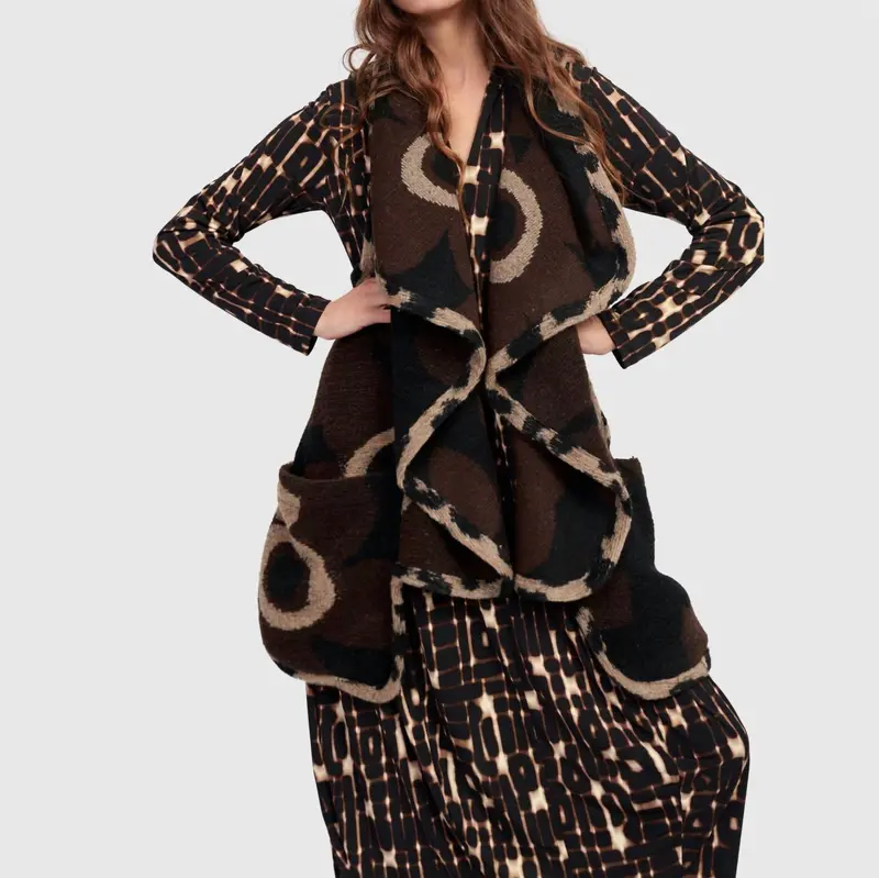 Piped Cozy Draped Vest In Floral 1