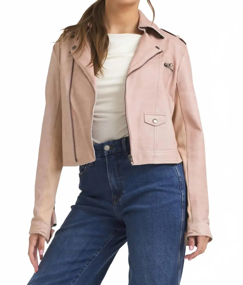 Piper Patina Leather Jacket In Pink 1