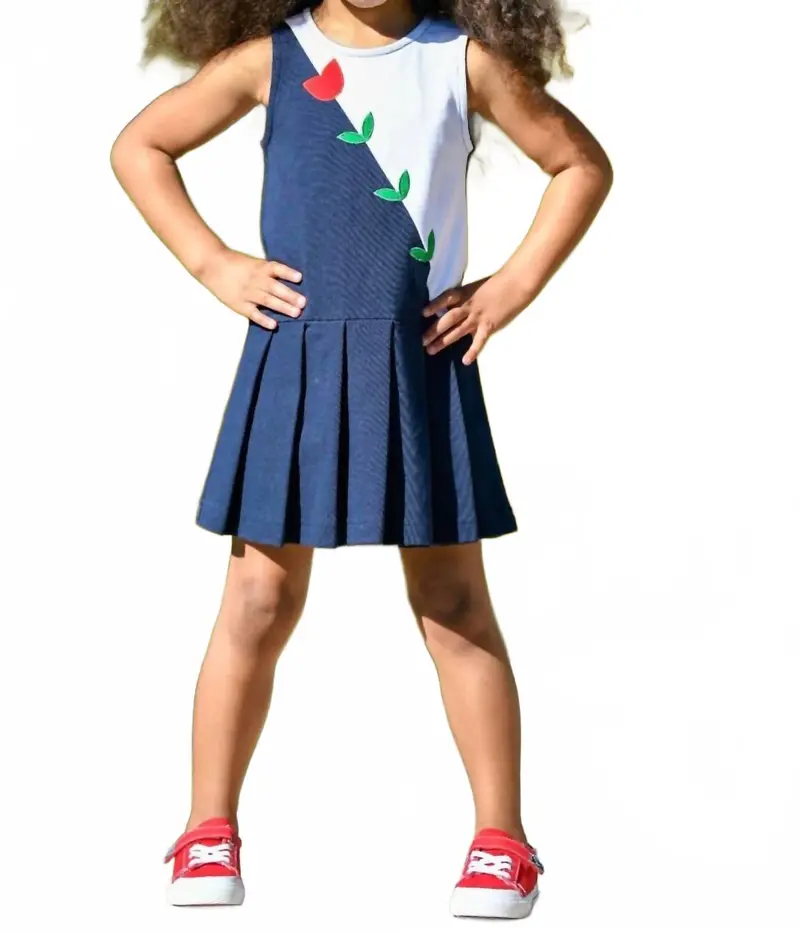Pique Tulip Dress In White/Navy 1