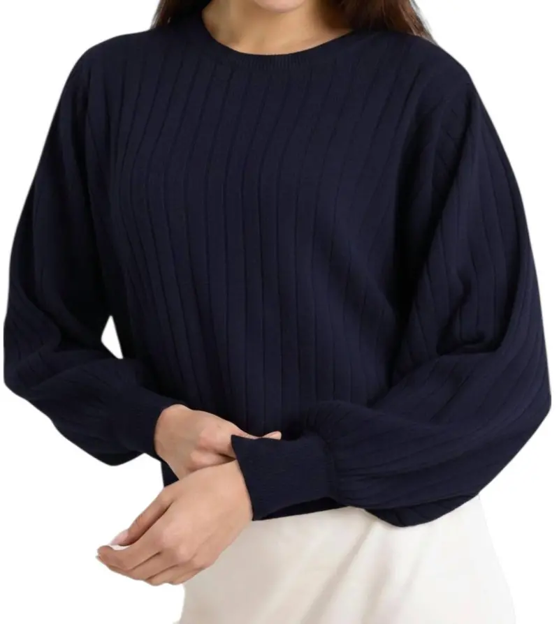 Pixie Ribbed Cashmere Crew Top In Navy 1