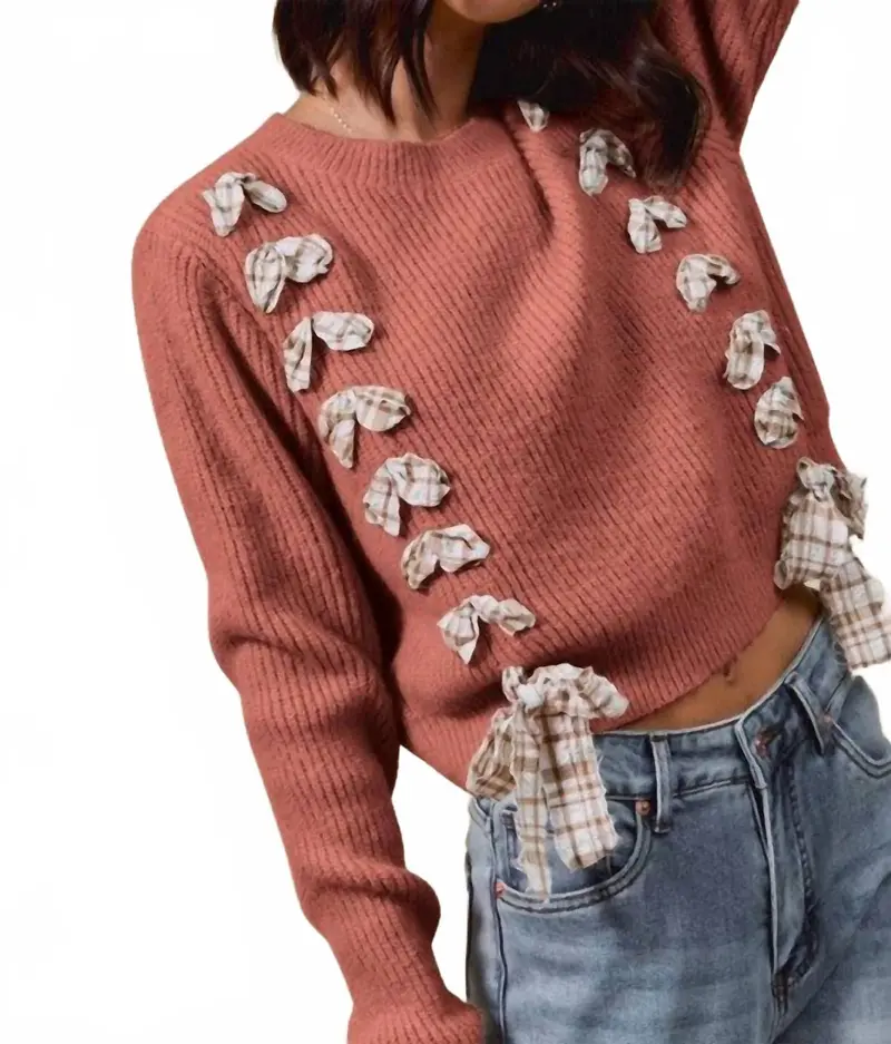 Plaid Bow Sweater In Rust 1