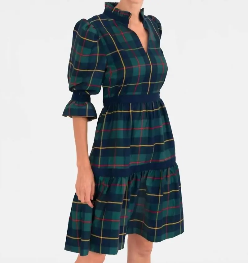 Plaidly Cooper Teardrop Dress In Green Multi 1