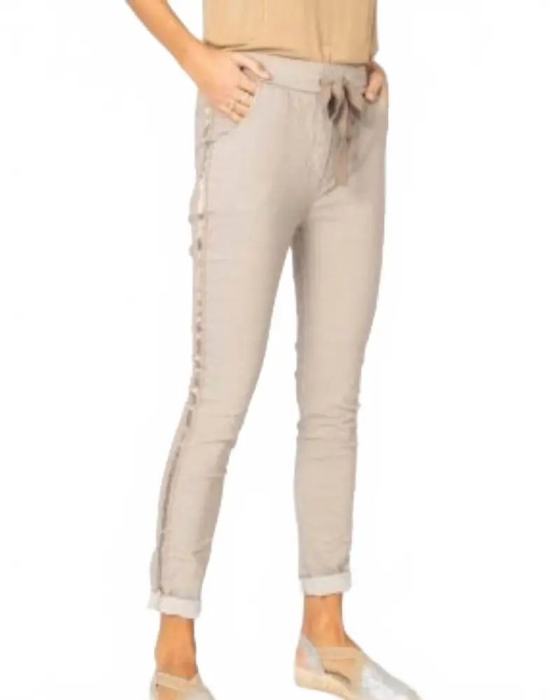 Plain Jegging W/ Ribbon Side Hot Wash In Beige 1