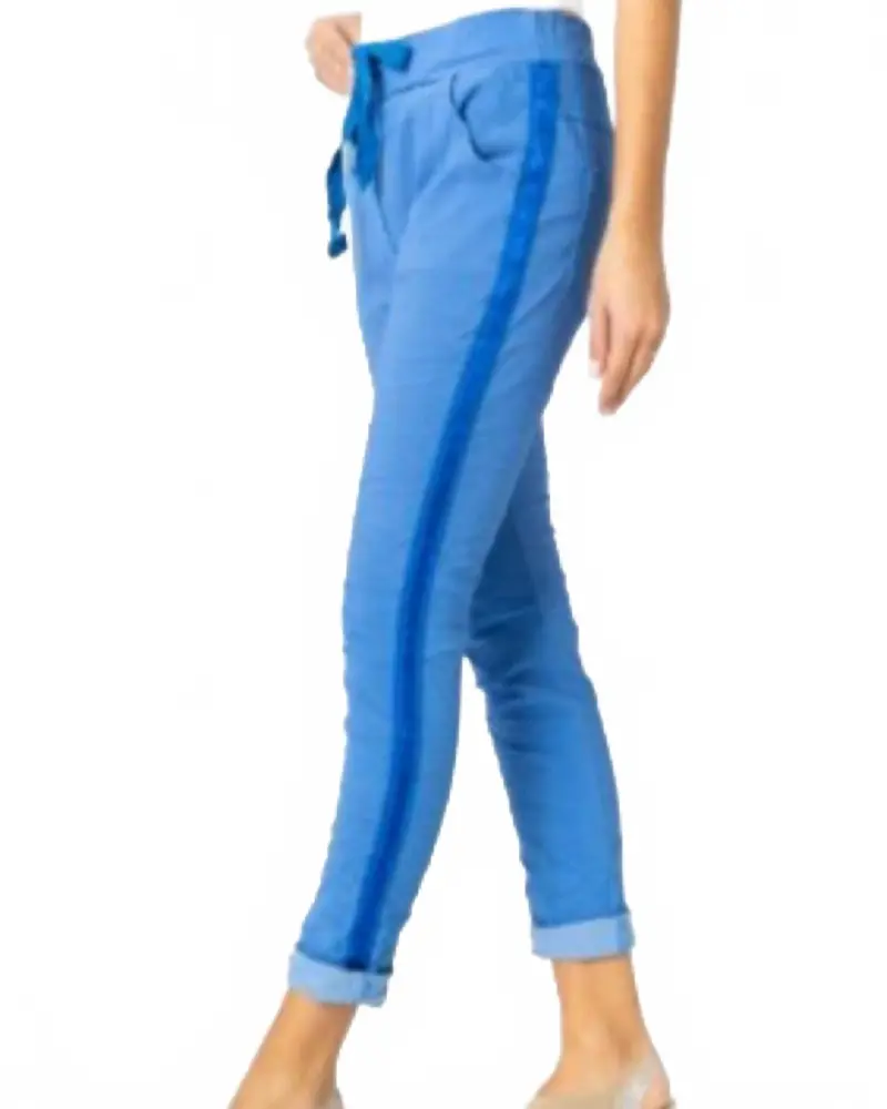 Plain Jegging W/ Ribbon Side Hot Wash In Blue 1