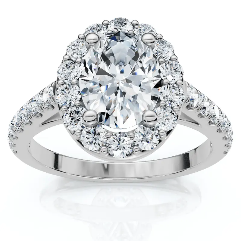 Platinum 1 1/2 Ct Oval Diamond Halo Engagement Ring Lab Grown 1
