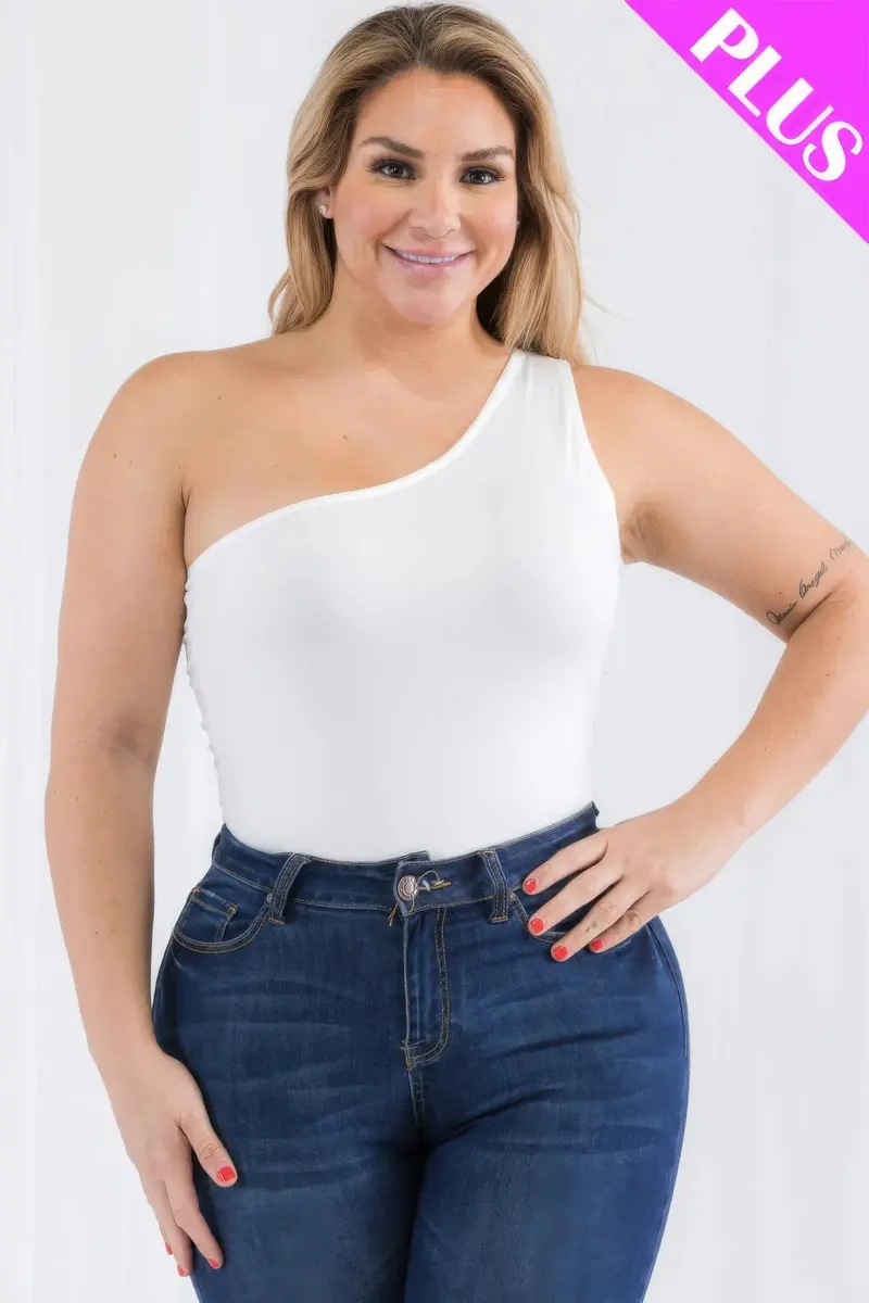 Plus Size One Shoulder Solid Casual Bodysuit 1