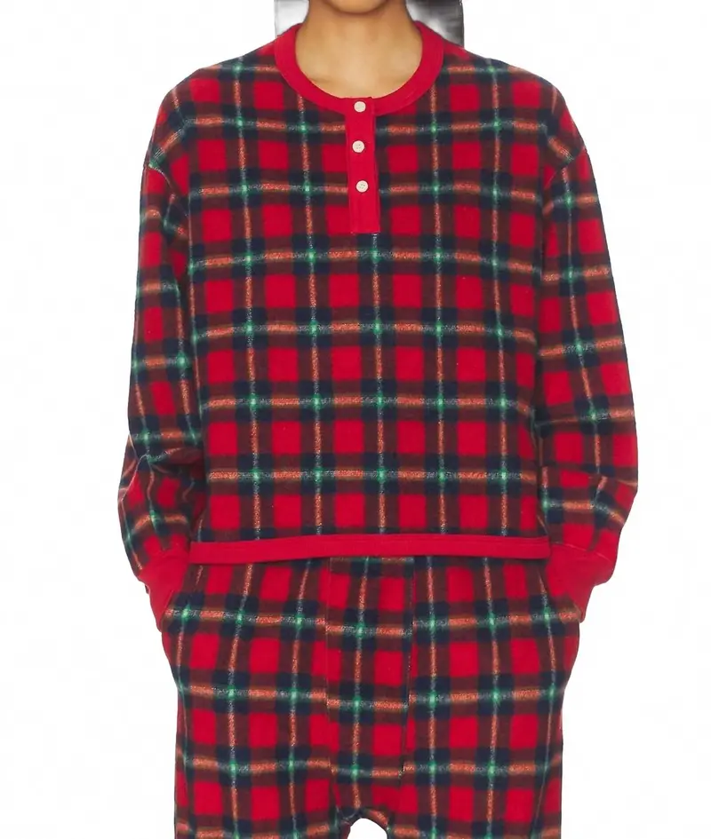 Plush Fleece Henley Sleep Sweatshirt In Cedarwoods Plaid 1
