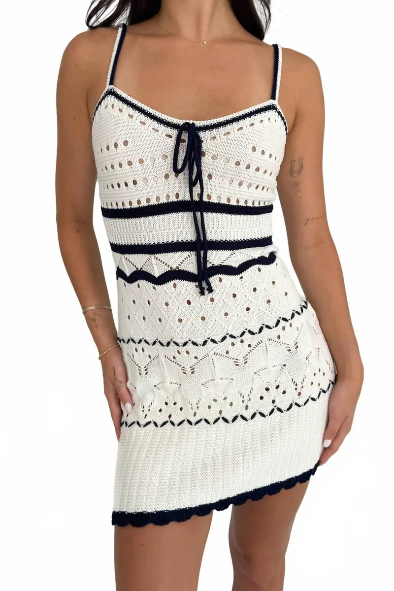 Pointelle Tank Dress In Ivory/Navy 1