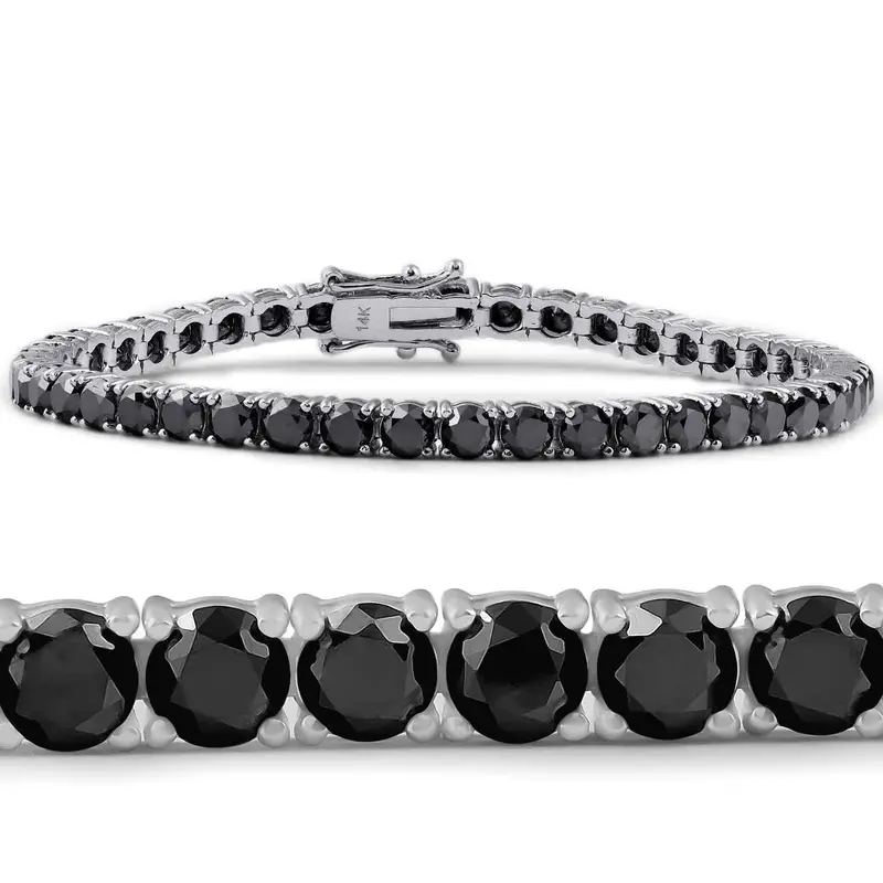 Pompeii3 14K White Gold Black Diamond Round-Cut Tennis Bracelet 11 1/2Ct 7" 1
